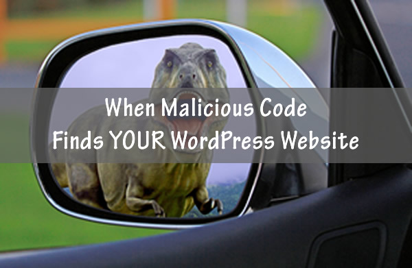 Dinosaur chasing car to resemble malicious code hitting your WordPress website